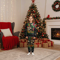 Hawaiian One Love Christmas Pajama Set Reggae Lion Tropical Plants and Kakau with Tribal Pattern