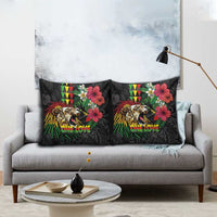 Hawaiian One Love Pillow Cover Reggae Lion Tropical Plants and Kakau with Tribal Pattern