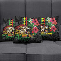Hawaiian One Love Pillow Cover Reggae Lion Tropical Plants and Kakau with Tribal Pattern