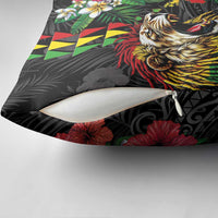 Hawaiian One Love Pillow Cover Reggae Lion Tropical Plants and Kakau with Tribal Pattern