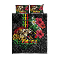 Hawaiian One Love Quilt Bed Set Reggae Lion Tropical Plants and Kakau with Tribal Pattern