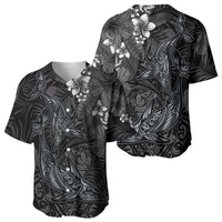 Hawaiian Tropical Plants and Tribal Whales Baseball Jersey Polynesian Art Tattoo Grayscale LT03 - Polynesian Pride