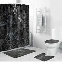 Hawaiian Tropical Plants and Tribal Whales Bathroom Set Polynesian Art Tattoo Grayscale