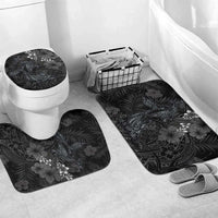 Hawaiian Tropical Plants and Tribal Whales Bathroom Set Polynesian Art Tattoo Grayscale