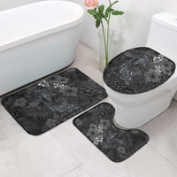 Hawaiian Tropical Plants and Tribal Whales Bathroom Set Polynesian Art Tattoo Grayscale
