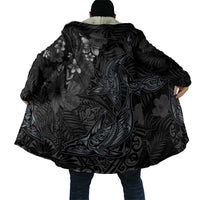 Hawaiian Tropical Plants and Tribal Whales Cloak Polynesian Art Tattoo Grayscale