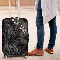 Hawaiian Tropical Plants and Tribal Whales Luggage Cover Polynesian Art Tattoo Grayscale