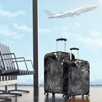 Hawaiian Tropical Plants and Tribal Whales Luggage Cover Polynesian Art Tattoo Grayscale