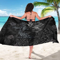 Hawaiian Tropical Plants and Tribal Whales Sarong Polynesian Art Tattoo Grayscale LT03 - Polynesian Pride