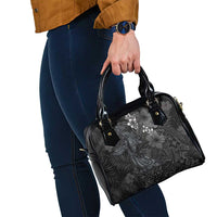 Hawaiian Tropical Plants and Tribal Whales Shoulder Handbag Polynesian Art Tattoo Grayscale LT03 - Polynesian Pride