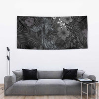Hawaiian Tropical Plants and Tribal Whales Tapestry Polynesian Art Tattoo Grayscale LT03 - Polynesian Pride