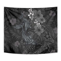 Hawaiian Tropical Plants and Tribal Whales Tapestry Polynesian Art Tattoo Grayscale LT03 - Polynesian Pride