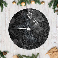 Hawaiian Tropical Plants and Tribal Whales Tree Skirt Polynesian Art Tattoo Grayscale