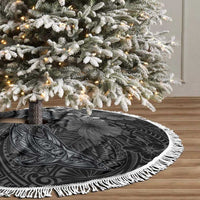 Hawaiian Tropical Plants and Tribal Whales Tree Skirt Polynesian Art Tattoo Grayscale