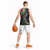 Hawaiian Tropical Plants and Turtles Basketball Jersey Polynesian Art Motifs