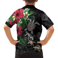 Hawaiian Tropical Plants and Turtles Family Matching Off The Shoulder Long Sleeve Dress and Hawaiian Shirt Polynesian Art Motifs