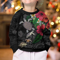 Hawaiian Tropical Plants and Turtles Kid Ugly Christmas Sweater Polynesian Art Motifs
