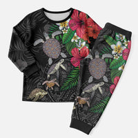 Hawaiian Tropical Plants and Turtles Christmas Pajama Set Polynesian Art Motifs
