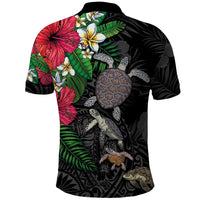 Hawaiian Tropical Plants and Turtles Polo Shirt Polynesian Art Motifs