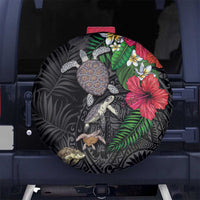 Hawaiian Tropical Plants and Turtles Spare Tire Cover Polynesian Art Motifs LT03 No hole Black - Polynesian Pride