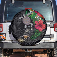 Hawaiian Tropical Plants and Turtles Spare Tire Cover Polynesian Art Motifs LT03 Black - Polynesian Pride