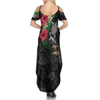 Hawaiian Tropical Plants and Turtles Summer Maxi Dress Polynesian Art Motifs LT03 - Polynesian Pride