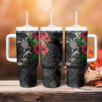 Hawaiian Tropical Plants and Turtles Tumbler With Handle Polynesian Art Motifs