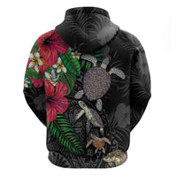 Hawaiian Tropical Plants and Turtles Zip Hoodie Polynesian Art Motifs