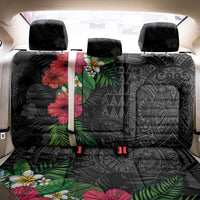 Hawaiian Tropical Plants Back Car Seat Cover Kakau Tattoo and Polynesian Pattern Half Black Color