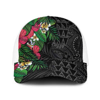 Hawaiian Tropical Plants Baseball Net Cap Kakau Tattoo and Polynesian Pattern Half Black Color