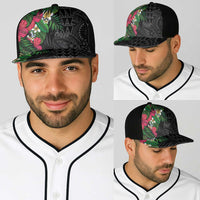Hawaiian Tropical Plants Baseball Net Cap Kakau Tattoo and Polynesian Pattern Half Black Color