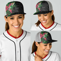 Hawaiian Tropical Plants Baseball Net Cap Kakau Tattoo and Polynesian Pattern Half Black Color
