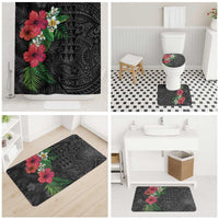 Hawaiian Tropical Plants Bathroom Set Kakau Tattoo and Polynesian Pattern Half Black Color