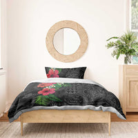 Hawaiian Tropical Plants Bedding Set Kakau Tattoo and Polynesian Pattern Half Black Color LT03 - Polynesian Pride