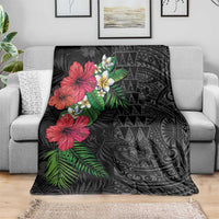Hawaiian Tropical Plants Blanket Kakau Tattoo and Polynesian Pattern Half Black Color