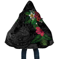 Hawaiian Tropical Plants Cloak Kakau Tattoo and Polynesian Pattern Half Black Color
