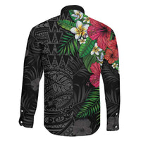 Hawaiian Tropical Plants Family Matching Off Shoulder Maxi Dress and Hawaiian Shirt Kakau Tattoo and Polynesian Pattern Half Black Color