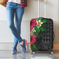 Hawaiian Tropical Plants Luggage Cover Kakau Tattoo and Polynesian Pattern Half Black Color