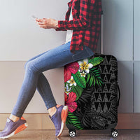 Hawaiian Tropical Plants Luggage Cover Kakau Tattoo and Polynesian Pattern Half Black Color