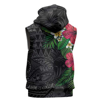 Hawaiian Tropical Plants Sleeveless Hoodie Kakau Tattoo and Polynesian Pattern Half Black Color LT03 - Polynesian Pride