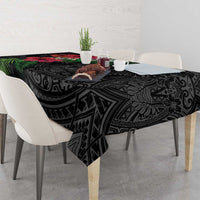 Hawaiian Tropical Plants Tablecloth Kakau Tattoo and Polynesian Pattern Half Black Color