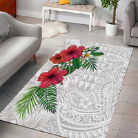 Hawaiian Tropical Plants Area Rug Kakau Tattoo and Polynesian Pattern Half White Color