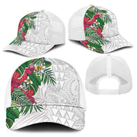 Hawaiian Tropical Plants Baseball Net Cap Kakau Tattoo and Polynesian Pattern Half Black White