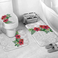 Hawaiian Tropical Plants Bathroom Set Kakau Tattoo and Polynesian Pattern Half White Color