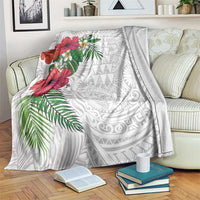 Hawaiian Tropical Plants Blanket Kakau Tattoo and Polynesian Pattern Half White Color