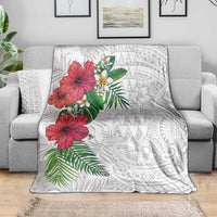 Hawaiian Tropical Plants Blanket Kakau Tattoo and Polynesian Pattern Half White Color