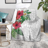 Hawaiian Tropical Plants Blanket Kakau Tattoo and Polynesian Pattern Half White Color