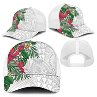 Hawaiian Tropical Plants Mesh Trucker Cap Kakau Tattoo and Polynesian Pattern Half Black White