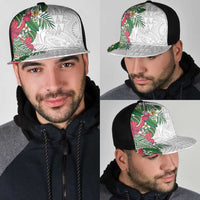 Hawaiian Tropical Plants Mesh Trucker Cap Kakau Tattoo and Polynesian Pattern Half Black White