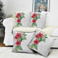 Hawaiian Tropical Plants Pillow Cover Kakau Tattoo and Polynesian Pattern Half White Color